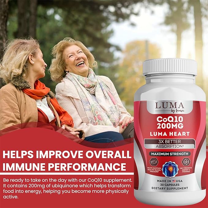 CoQ10 200mg Capsules for Heart Health - High-Absorption Nutritional Supplements - Cruelty-Free, Unflavored, & Gluten-Free - 30 Capsules per Bottle