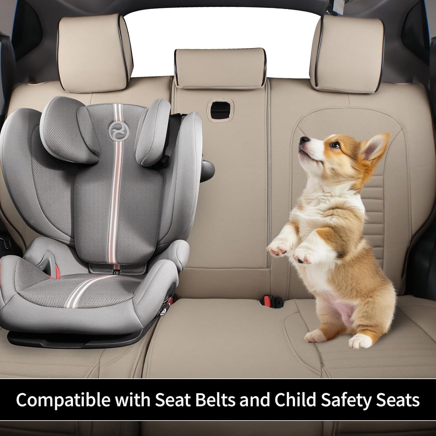 EKR Accord Seat Covers for Cars Honda Accord LX 2018 2019 2020 2021 2022(Rear Row W/Solid Backrest),Leather Seat Covers,Automotive Seat Covers,Car Seat Protector,Leather(Beige)