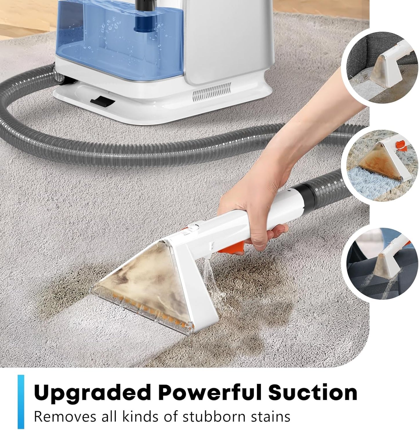 Portable Carphcleaner & Upholstery Cleaner Machine - Multi-Surface Carpet Shampooer with Powerful Suction, Handheld Spot Cleaner for Pets, Stains, Auto Detailing, Furniture, Couch, Car Seats (Silver)