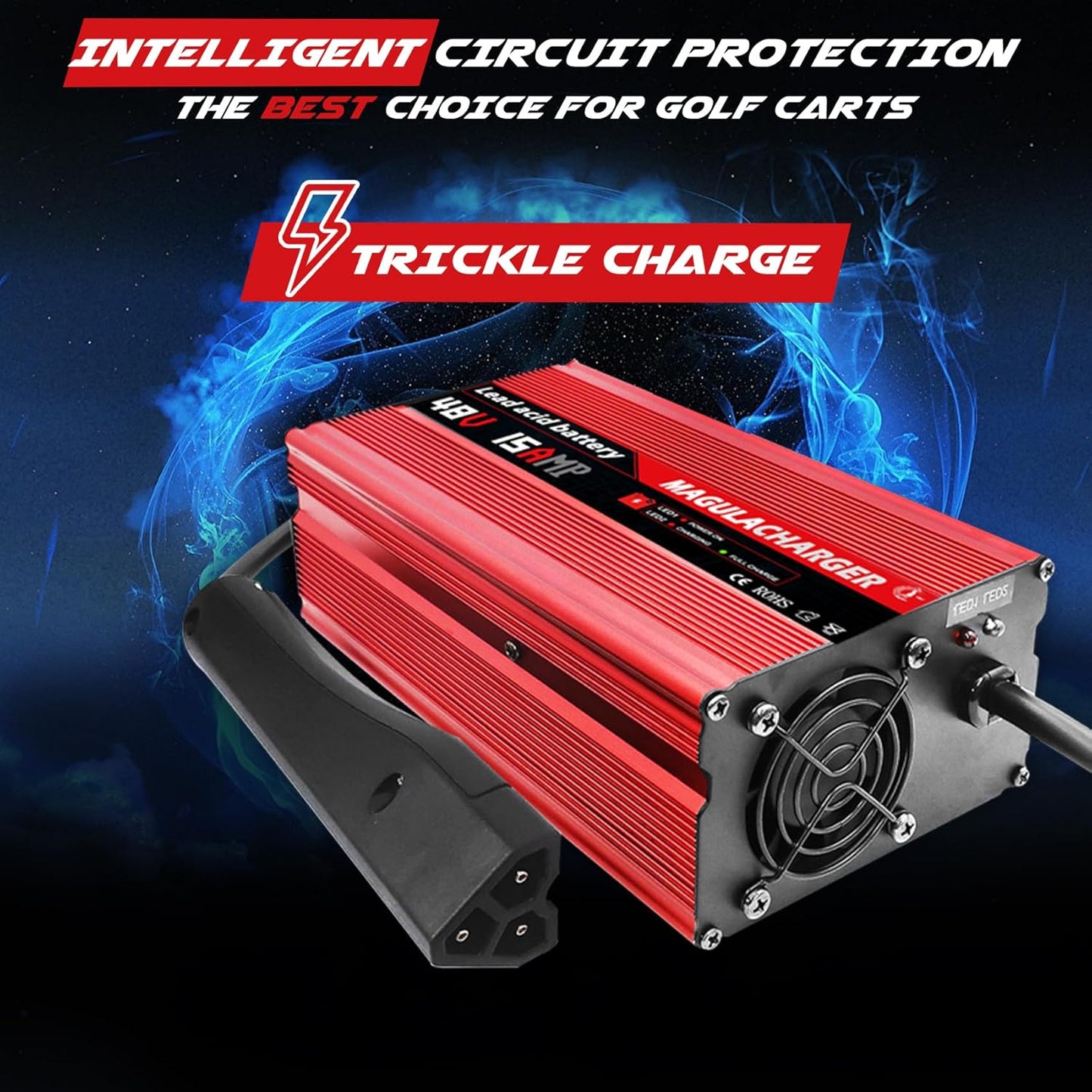 Magula 48 Volt 15 Amp Golf Cart Battery Charger for EZGO RXV&TXT 3-pin Triangular Plug,Trickle Charge,4-6 Hour Full Charge,Only 5.5Lbs,Replace EZGO Charger 48 Volt