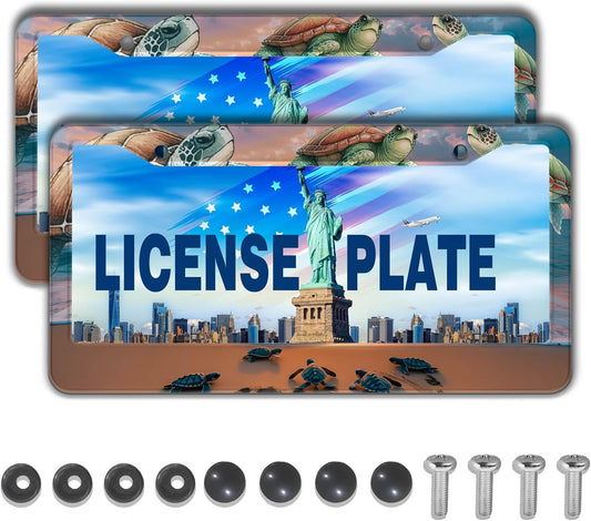 License Plate Frames Multicolor Fun License Plate Frame Protector Turtle Beach and Ocean Universal Aluminum Car Accessory 2 Pack with Screw Covers Set