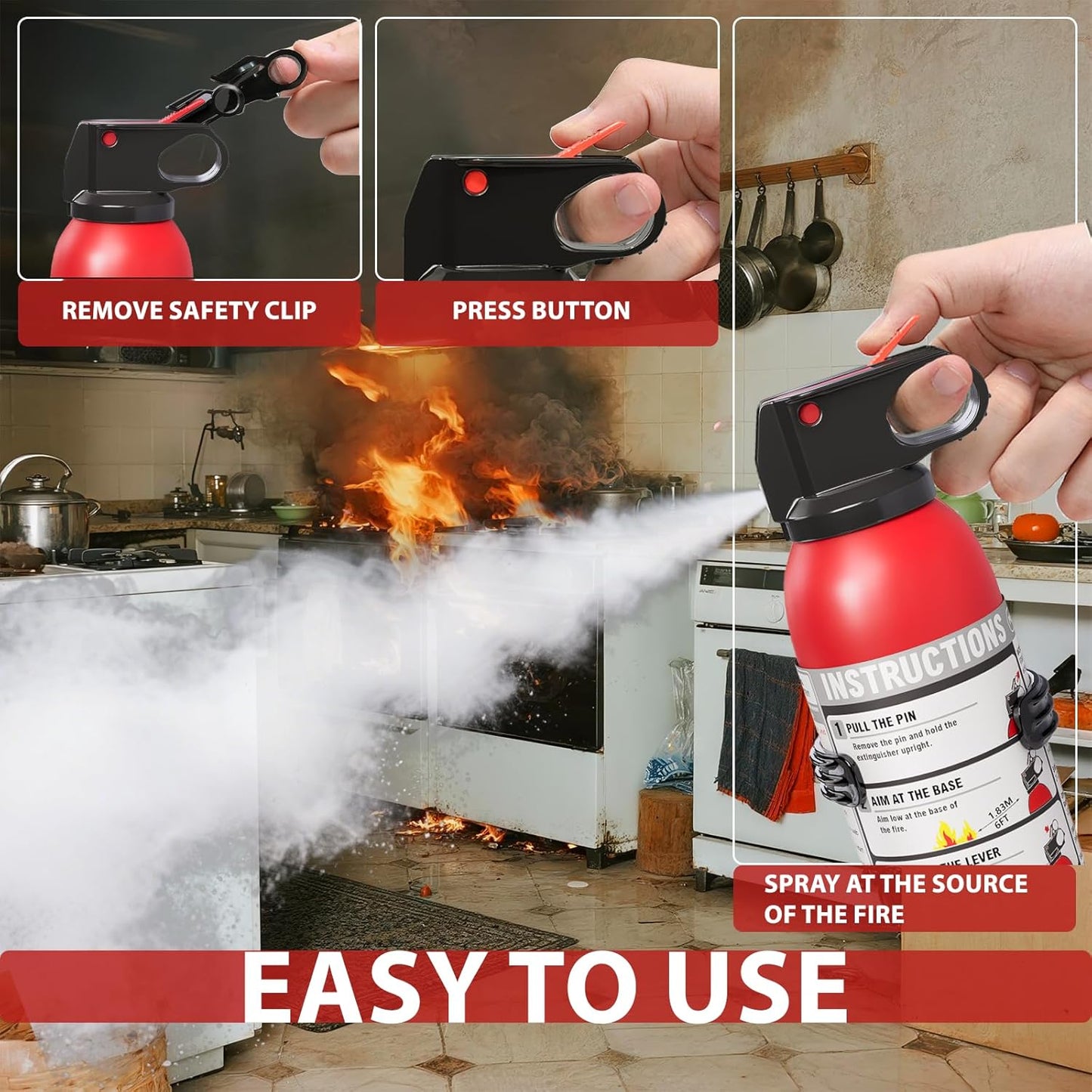 Dry Stop Fire Extinguisher for Home & Vehicle - 600g Dry Chemical Powder Fire Extinguisher | Grease & Electrical Fire Extinguisher for Kitchen, Car, Portable (6-Pack)