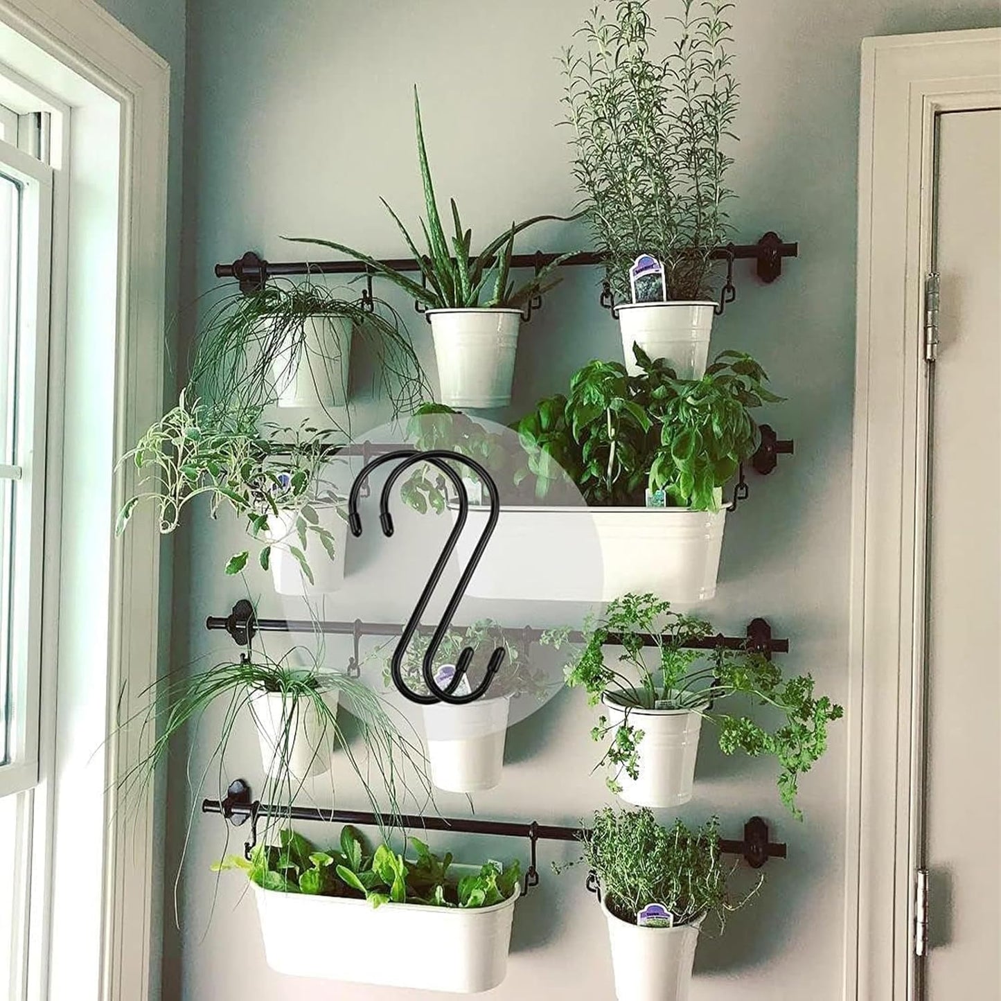 24 Pack 6 Inch S Hook, Large Vinyl Coated S Hooks with Rubber Stopper Non Slip Heavy Duty S Hook, Steel Metal Black Rubber Coated Closet S Hooks for Hanging Jeans Plants Jewelry Pot Pan Cups Towels