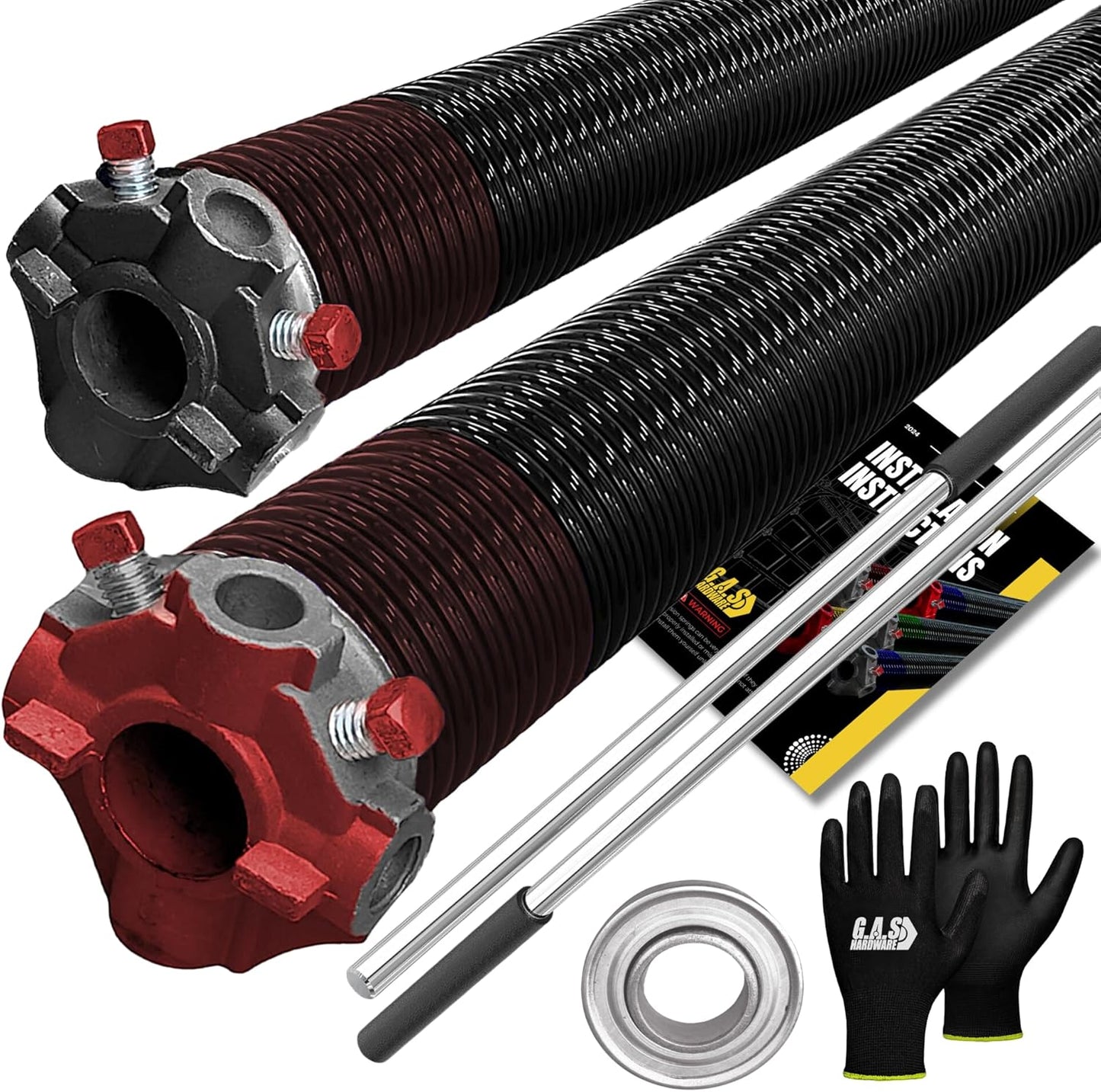 Garage Door Torsion Spring 234x1.75x31 Includes 1” Steel Bearing, Non-Slip Gloves, and Winding Bars for Left and Right Side of Garage Door Precision E-Coating 5-Year Warranty Min. 30,000 Cycles (Pair)