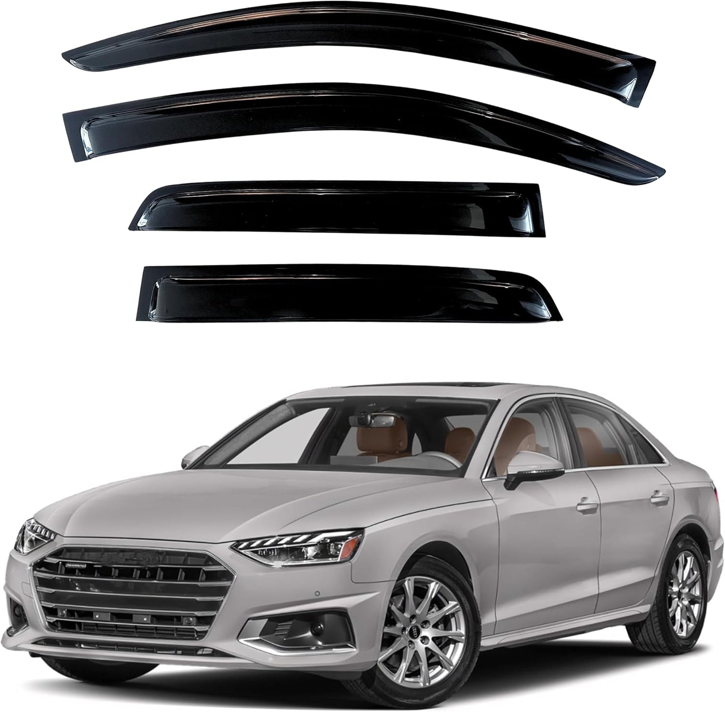 KPY Window Visor Compatible with Audi A4 Sedan 2017-2023, 4PC Rain Guard Side Window Vent Deflectors Tape-On Style, 2017 2018 2019 2020 2021 2022 2023
