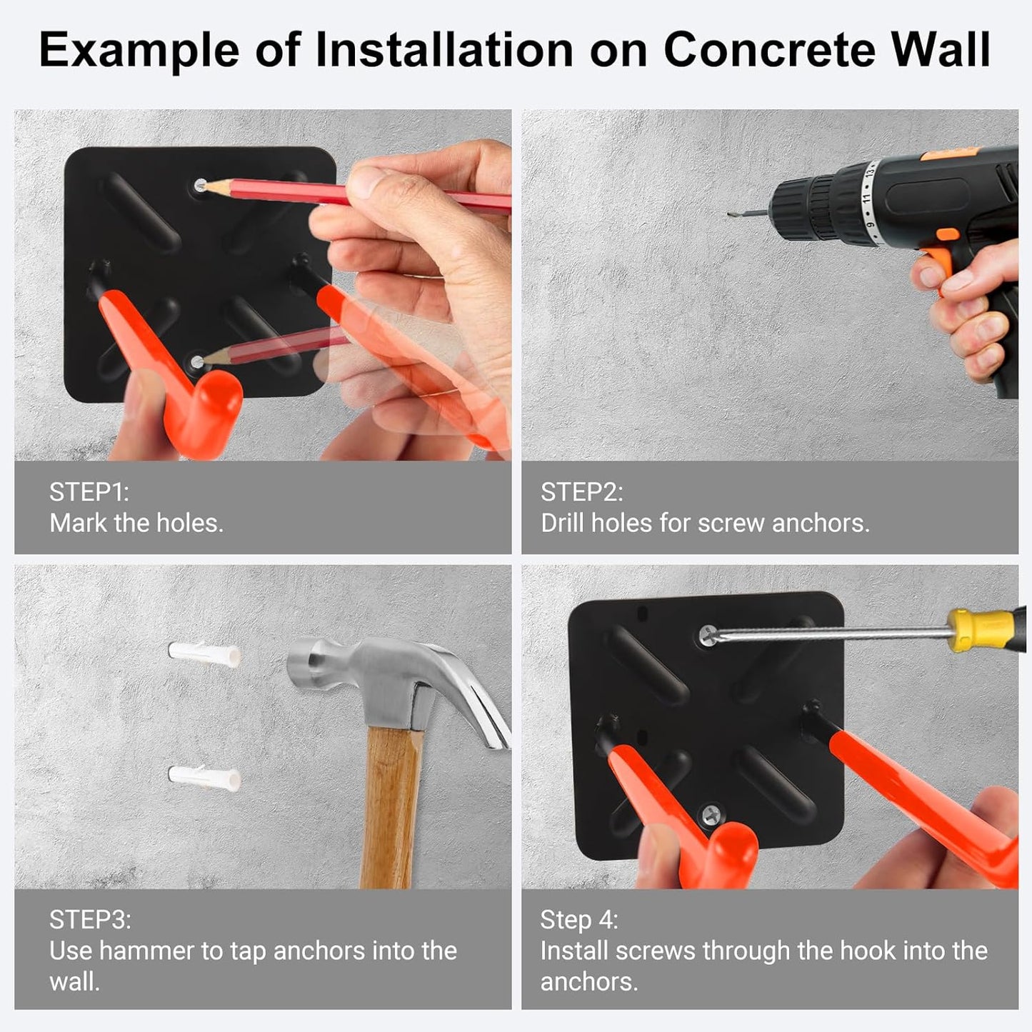 Steel Garage Storage Hooks Wall Tool Organizer, 12.4 Inch Garage Hook Heavy Duty Utility Storage Hangers Orange for Ladders, Chairs, Garden Tools, Set of 4