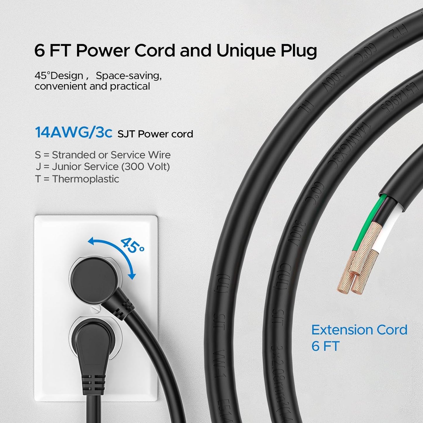 CRST 6 Outlet Heavy Duty Power Strip with Switch, 15A/1875W Metal Mountable Power Strip Surge Protector 2100Joules, Wide Spaced Power Bar for Garage Worshop Home School, 6 FT Cord