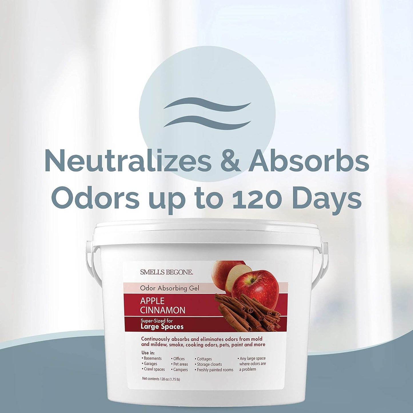 SMELLS BEGONE 1-Gallon Odor Absorber Gel - Air Freshener & Odor Eliminator for Homes, Garages & Commercial Buildings - Industrial Size - Apple Cinnamon Scent