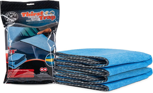Chemical Guys Thirst Trap Microfiber Chamois Towel, Safe for Cars, Trucks, SUVs, RVs, Motorcycles, & More, 24"x28" (Blue) 2 Pack