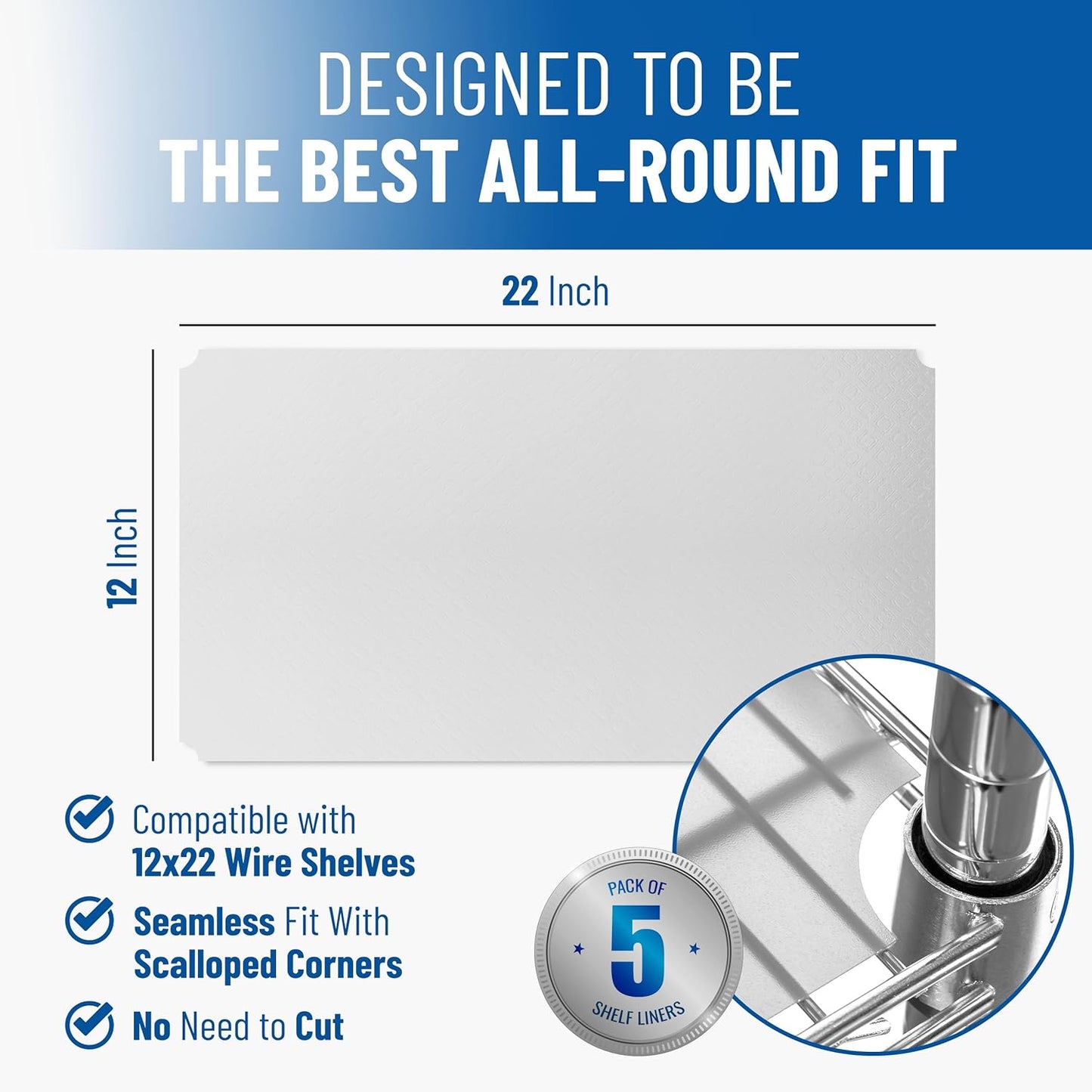 Shelf Liners for Wire Shelf System: Set of 5 in Clear: 12 x 22 inch: Plastic Wire Shelving Shelf Mats