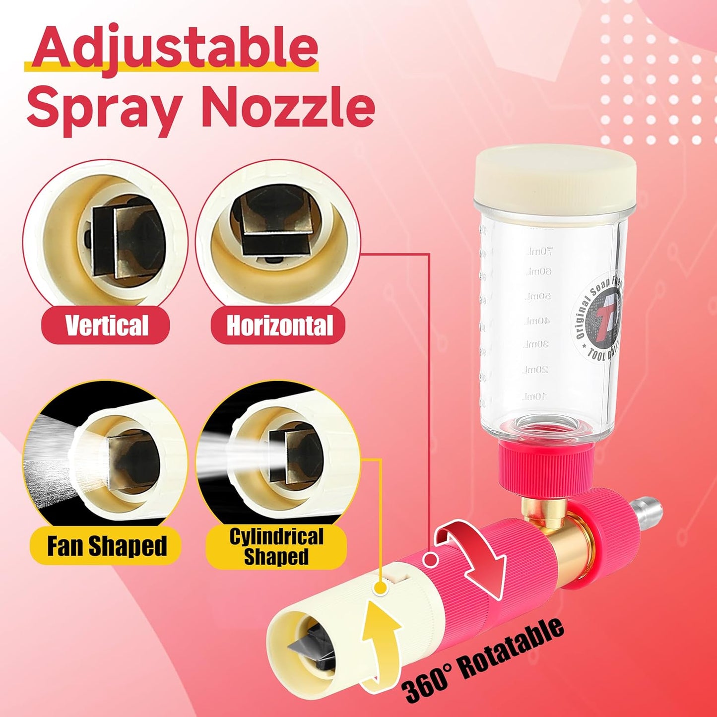 Tool Daily Foam Cannon for Pressure Washer, Original Soap Cannon for Car Washing, 5 Power Washer Spray Nozzles, 1/4 Inch Quick Connector