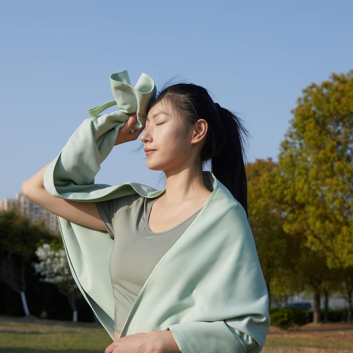 Amazon Basics Camping and Hiking Towel, Microfiber Towel, 72" L x 24" W, Fog Green