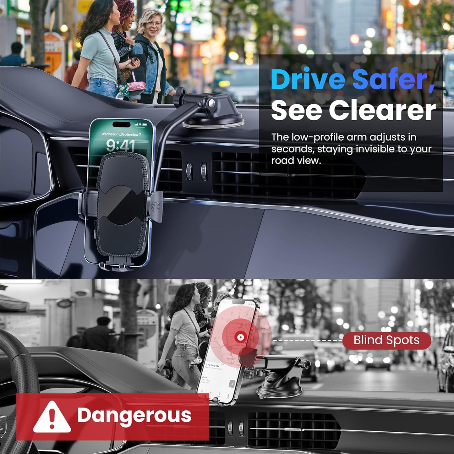 Car Phone Holder, Universal Phone Mount for Car Dashboard&Windshield&Air Vent,Super Suction Dash Cellphone Car Mount Stand for iPhone 16/15/14/13/12 Pro Max, Samsung & Android Smartphones