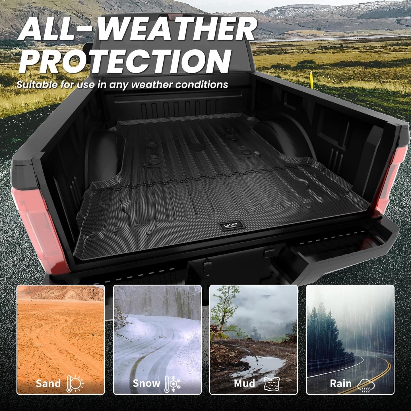 LASFIT Bed Mat 6.75ft for Ford F250 F350 F450 2017-2026 Super Duty 81.9" Truck Bed Liner, All Weather TPE Car Bed Mat for F-250 F-350 F-450, 1PC Black