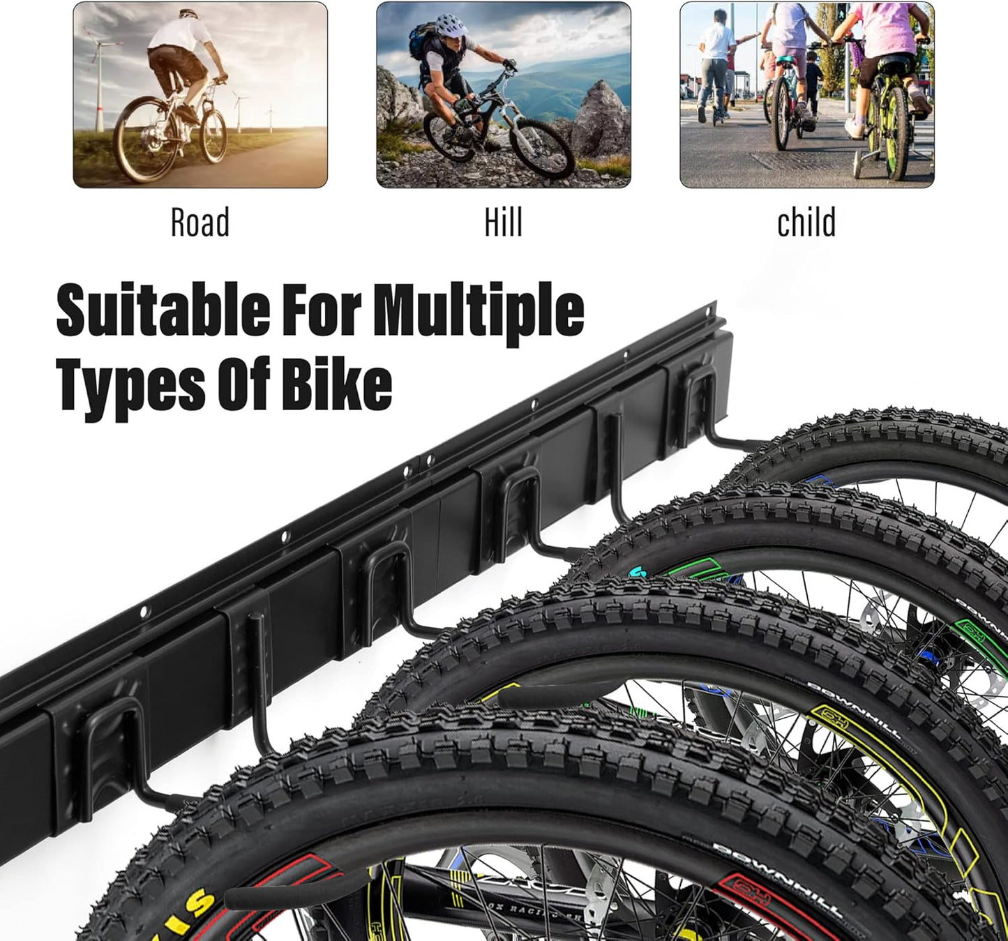 Sinoer Bike Storage Rack 6 Bike Wall Storage Rack and 3 Helmets, Heavy Duty Powder Coated Steel, Bike Rack Holds up to 66lbsfor Mountain Bikes, Multiple Bicycles,Road Bikes