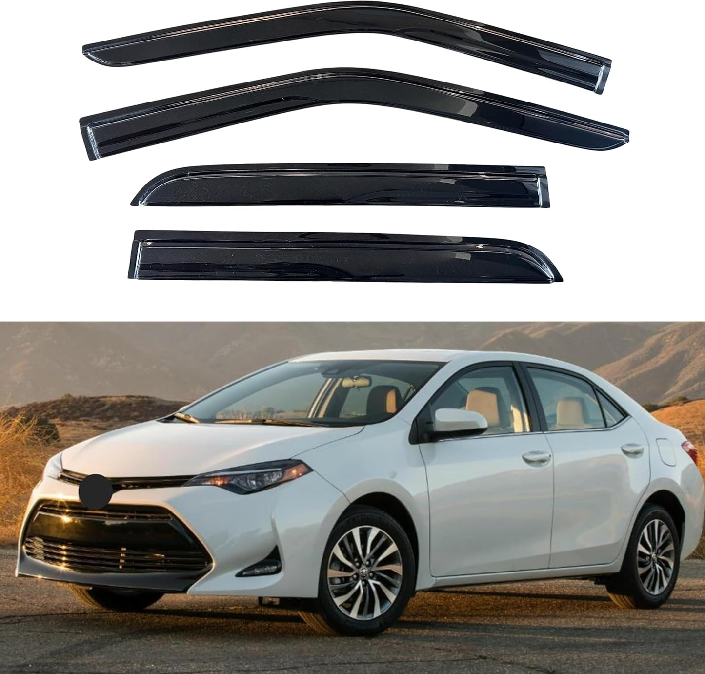 KPY Window Visor Compatible with Toyota Corolla Sedan 2014-2019 (Excludes Hatchback), 4PC Rain Guard Side Window Vent Deflectors Tape-On Mugen Style, 2014 2015 2016 2017 2018 2019