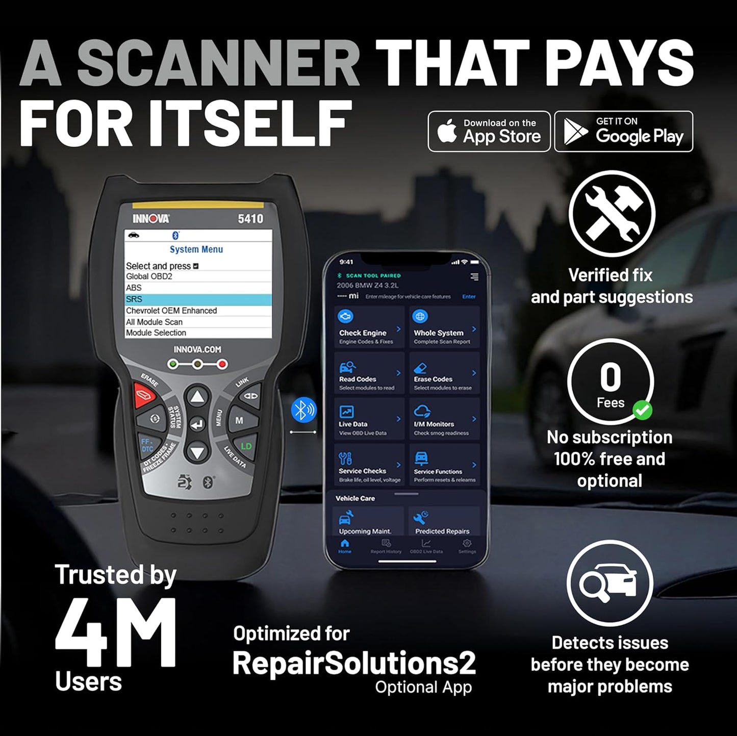 Innova 5410 All-System OBD2 Scanner Diagnostic Tool for Cars & Trucks – Automotive Scan Tools for Engine, ABS, SRS & Transmission, Bluetooth Compatible with America's Top Car Repair App