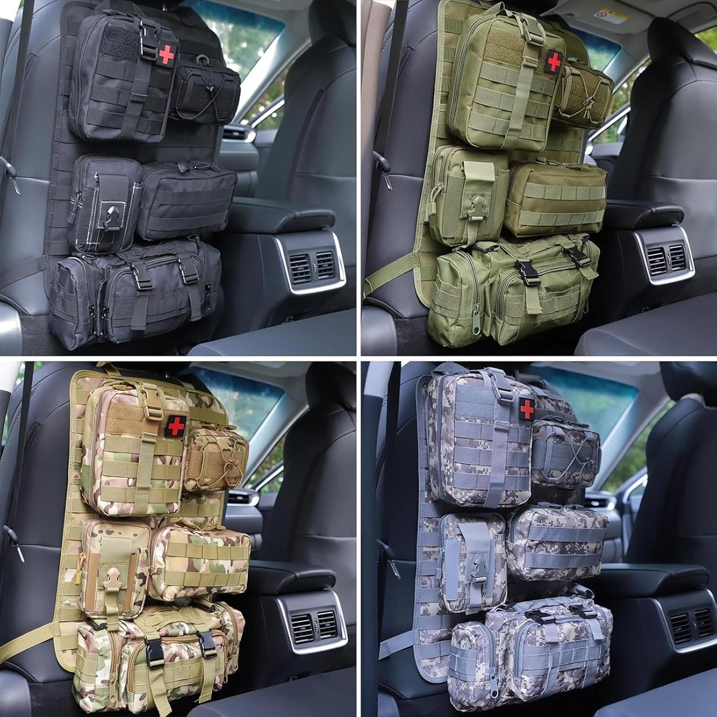 Universal Tactical Seat Back Organizer Vehicle Molle Panel Organizer Storage Bag with 5 Detachable Molle Pouch for All Vehicel Such as Jeep,Truck,SUV, Car, Ford,Chevy etc