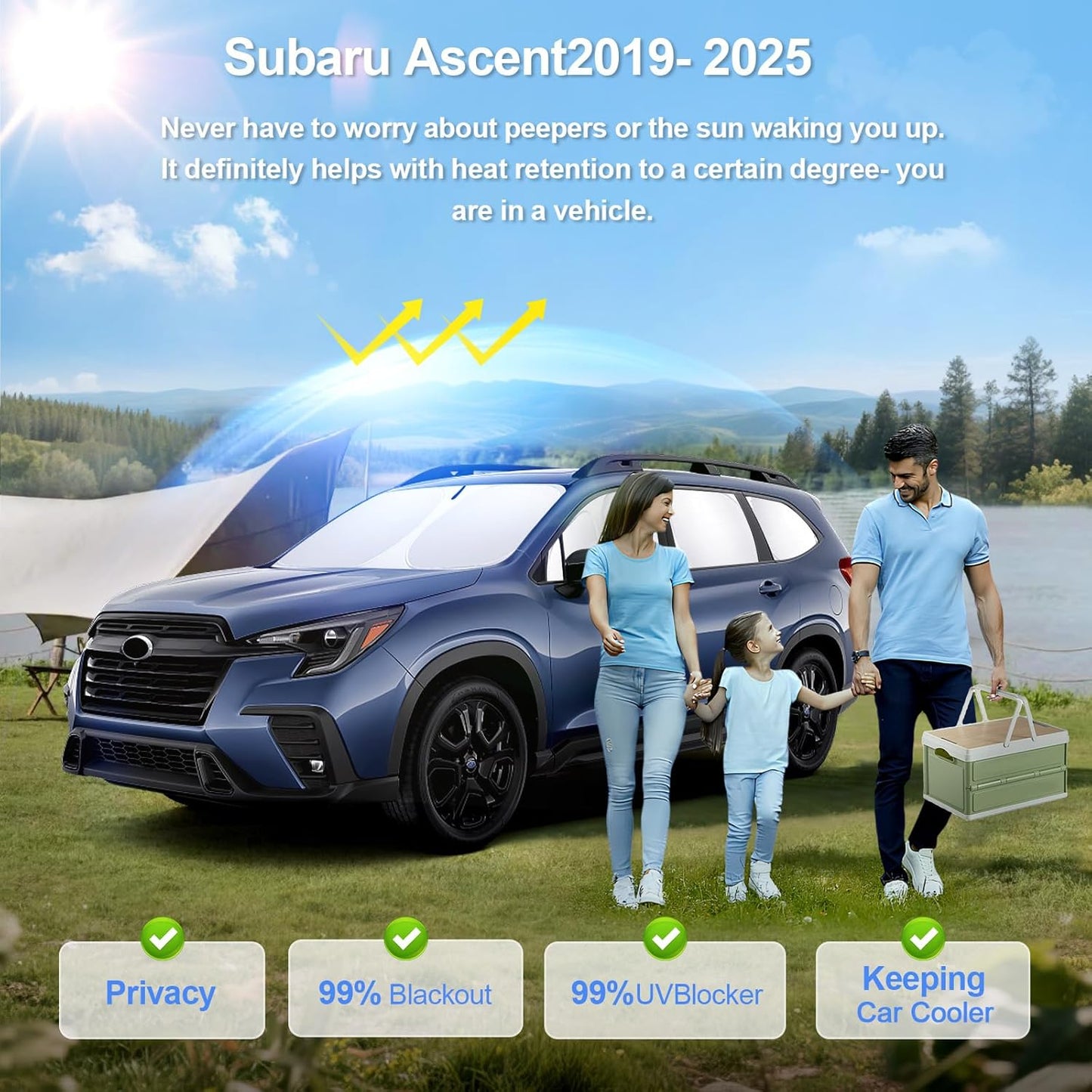 8pcs Car Window Shades for Subaru Ascent 2019-2024 2025 Accessories,Windshield Side Rear Full Sunshade,Sun Visor UV Blocking, Privacy Protection and Blackout for Camping Outdoor