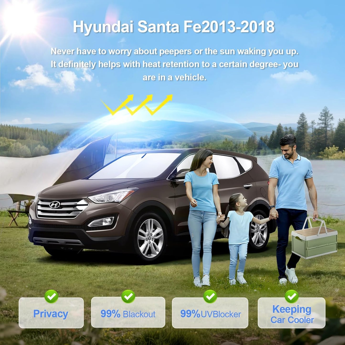 8pcs Car Window Shades for Hyundai Santa Fe 2013-2018 Accessories,Windshield Side Rear Full Sunshade,Sun Visor UV Blocking, Privacy Protection and Blackout for Camping Outdoor