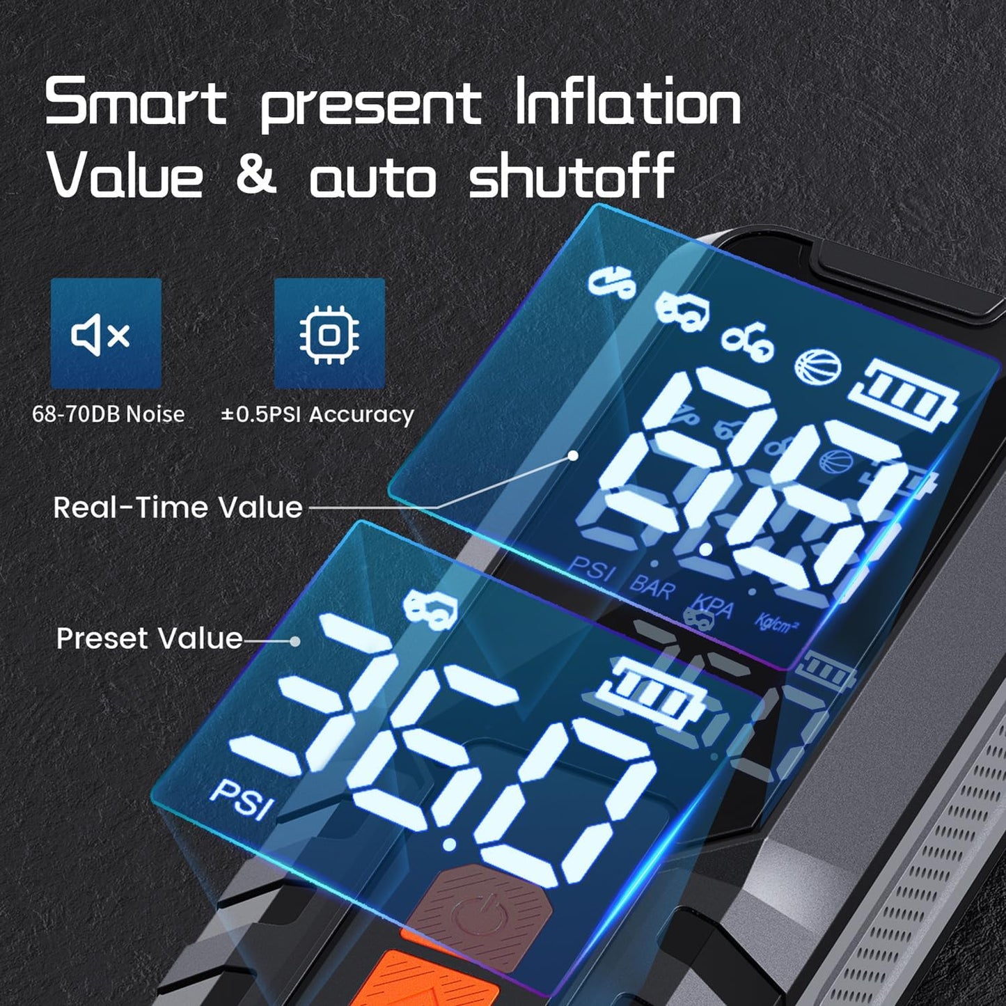 Tire Inflator Portable Air Compressor, 150 PSI Air Pump for Car Tires, 6000mAh Battery (P108-150PSI-LED)