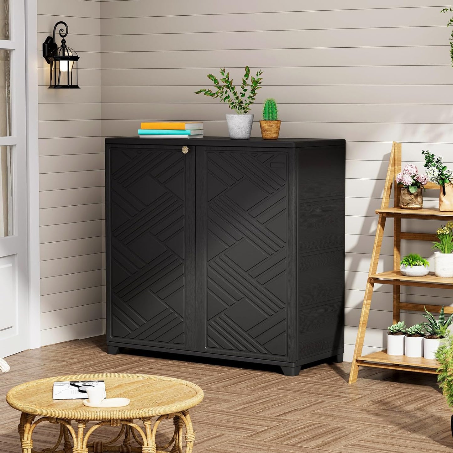 ZZM Indoor/Outdoor Storage Cabinet Waterproof, 34"x15"x34" Plastic Outdoor Storage Box for Garden Balcony Bathroom, All Weather Outdoor Storage Clearance, DIY Usage, with 2 Shelf (Black)