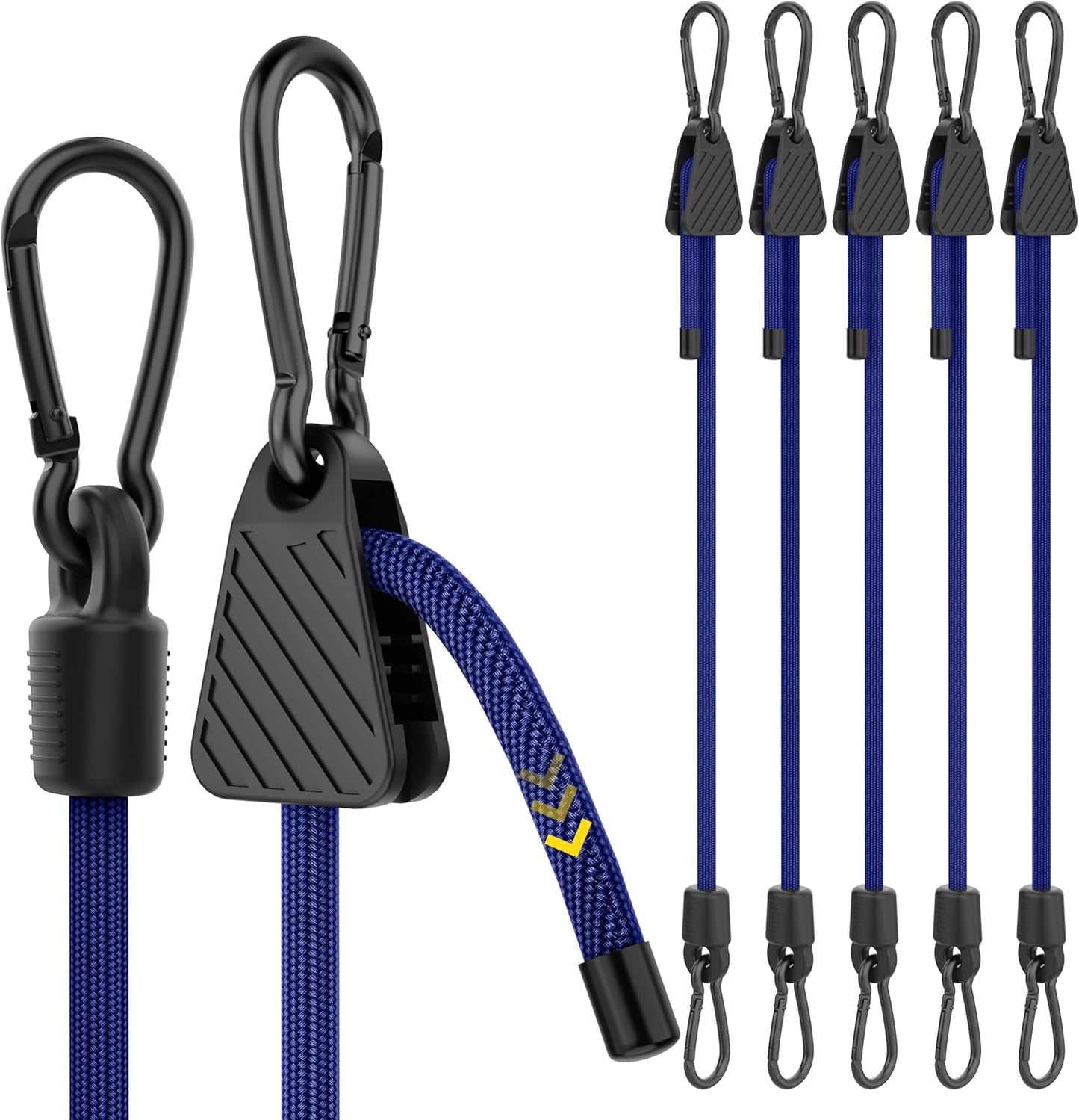 Bungee Cords with Hooks, 36 Inch Blue Adjustable Bungee Cords with Carabiner Heavy Duty Outdoor, Super Elastic Easy to Adjust Bungee Rope UV Resistant for Tarp, Bike Rack, Garden, Moving, 6 Pack
