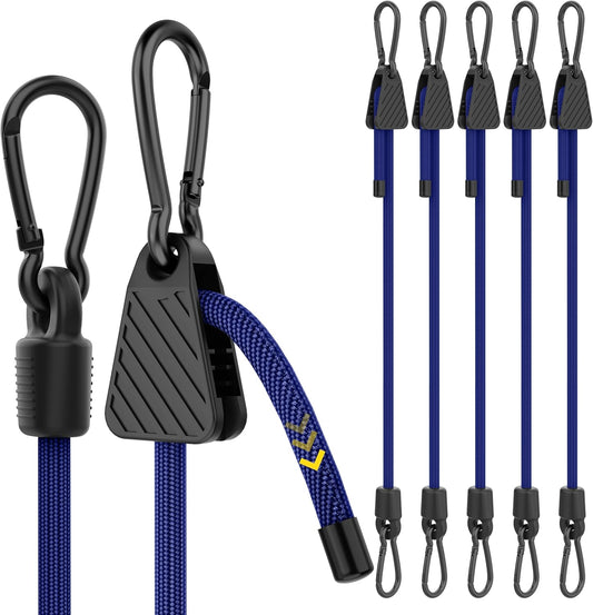 Bungee Cords with Hooks, 48 Inch Adjustable Blue Bungee Cords with Carabiner Heavy Duty Outdoor, 8mm Thick Easy to Adjust Bungee Rope UV Resistant for Truck Bed, Bike Rack, Trash Can, Moving, 6 Pack