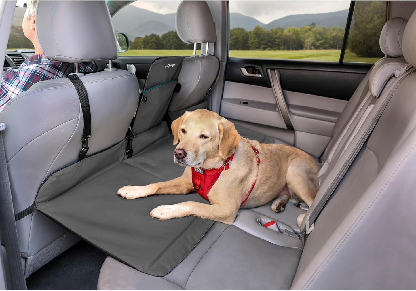Kurgo Rover Backseat Bridge Dog Car Extender, Seat Bridge for Dogs, Padded Pet Car Barrier, Reversible, Water Resistant, Universal Fit, Up to 75 lbs