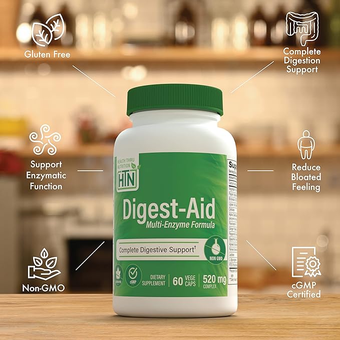 Digest-Aid | Complete Digestive Enzyme Formula with Pre and Probiotic | Digestion & Nutrient Absorption Support | Fast Acting Discomfort Relief | Non-GMO | by Health Thru Nutrition (Pack of 60)