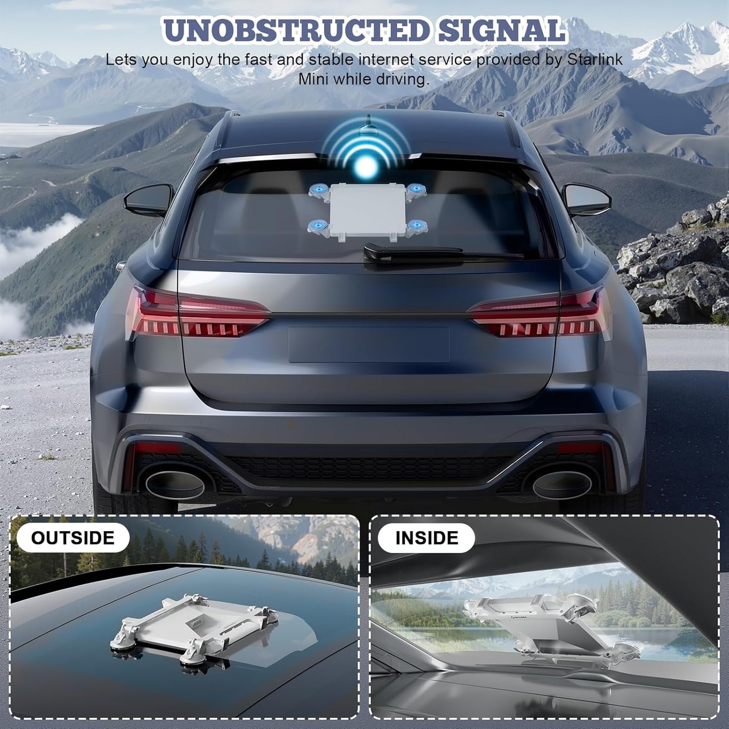 Starlink Mini Mount for Car, 360° Rotation Starlink Mini Suction Cup Mount for Car Window or Sunroof, Compact and Portable, Waterproof, Secure Mounting Kit for Travel, RVs, Boats Receive Stable Signal