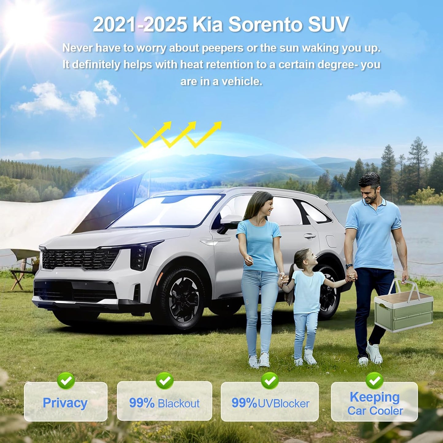 8pcs Car Window Shades for Kia Sorento SUV 2021-2025 Accessories,Windshield Side Rear Full Sunshade,Sun Visor UV Blocking, Privacy Protection and Blackout for Camping Outdoor