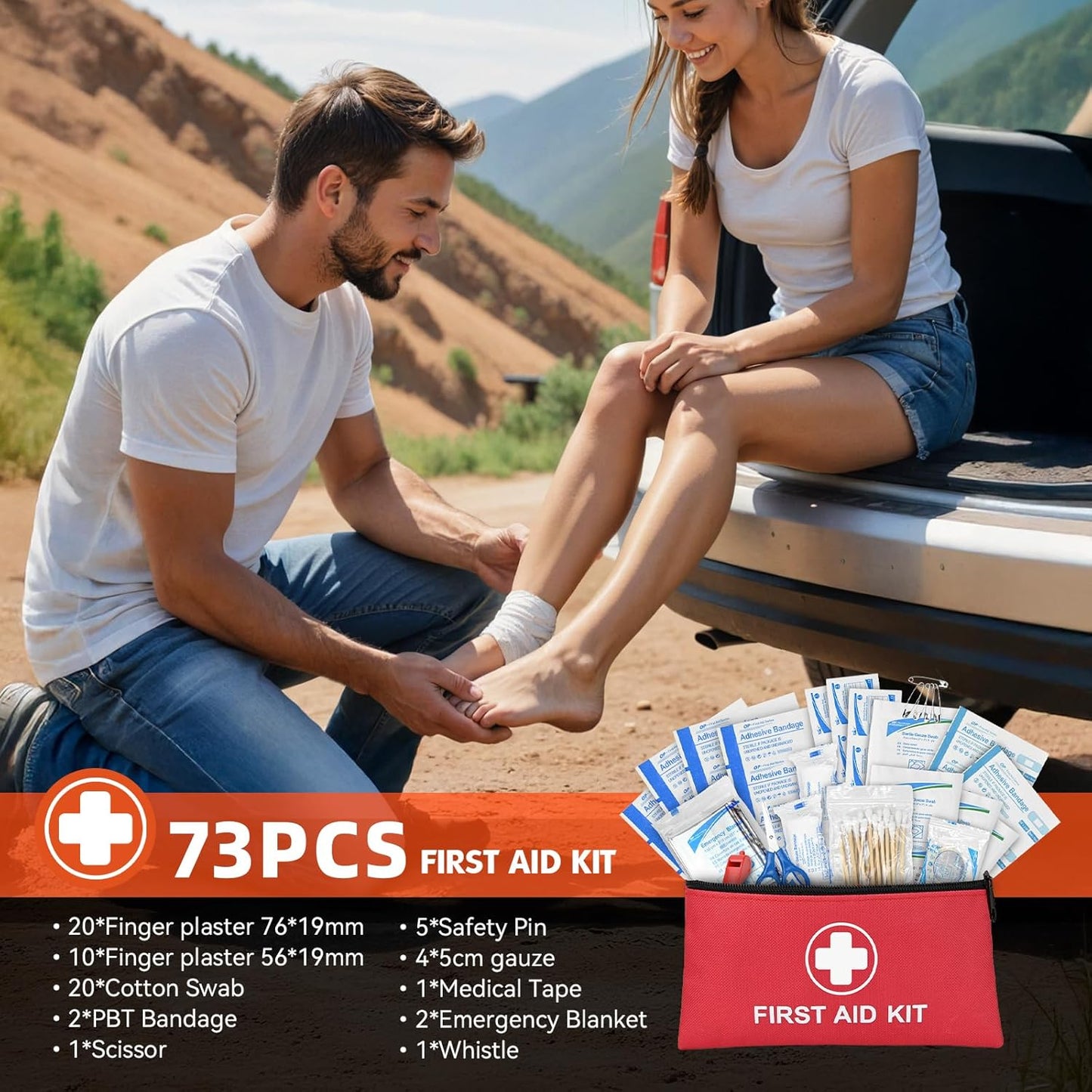 Car Emergency Kit with Portable Air Compressor, First Aid Kit, Jumper Cables, Roadside Safety Emergency Tool Kit for Women, Men, Teen