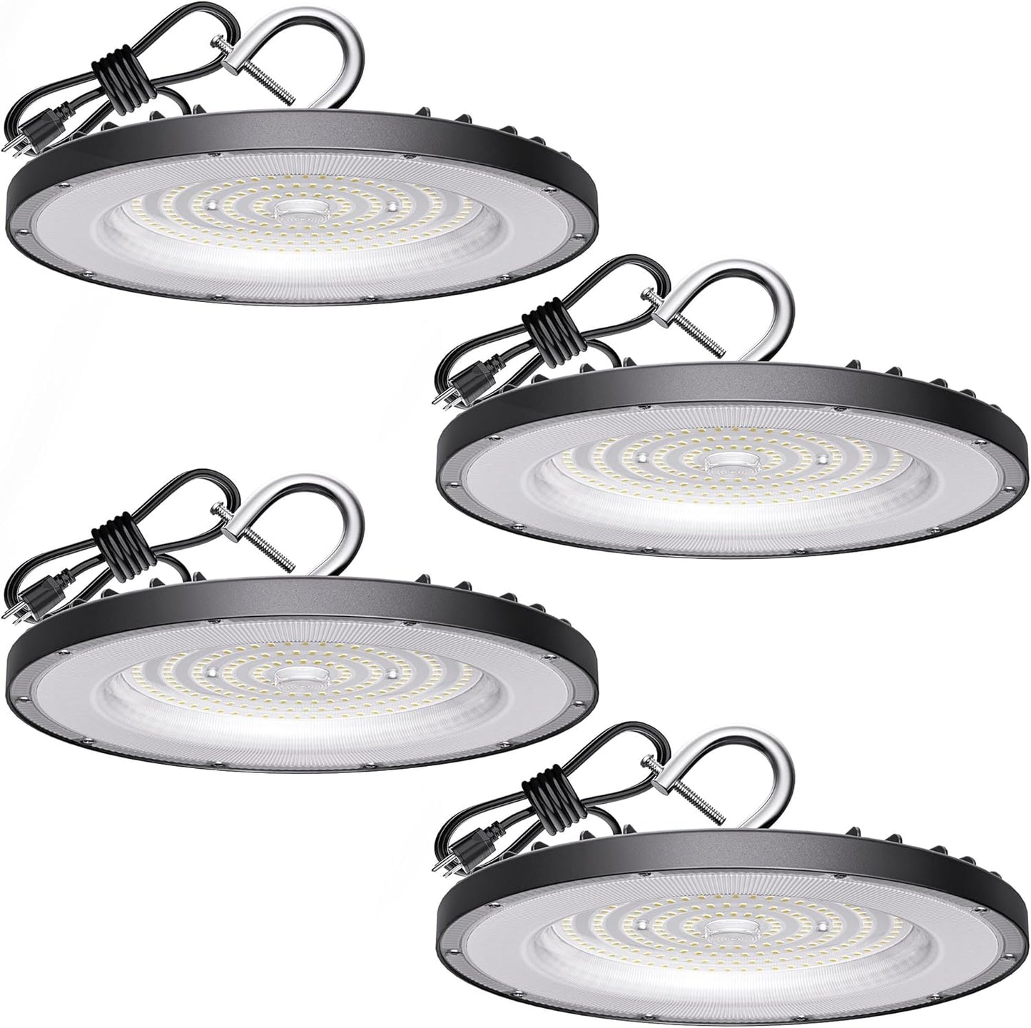 Led High Bay Light 100W, 14000lm 5000K UFO Bay Lighting with US Plug 5' Cable, 120V, IP65 Waterproof Commercial Lights Fixture for Workshop Factory Barn Garage, 4 Pack