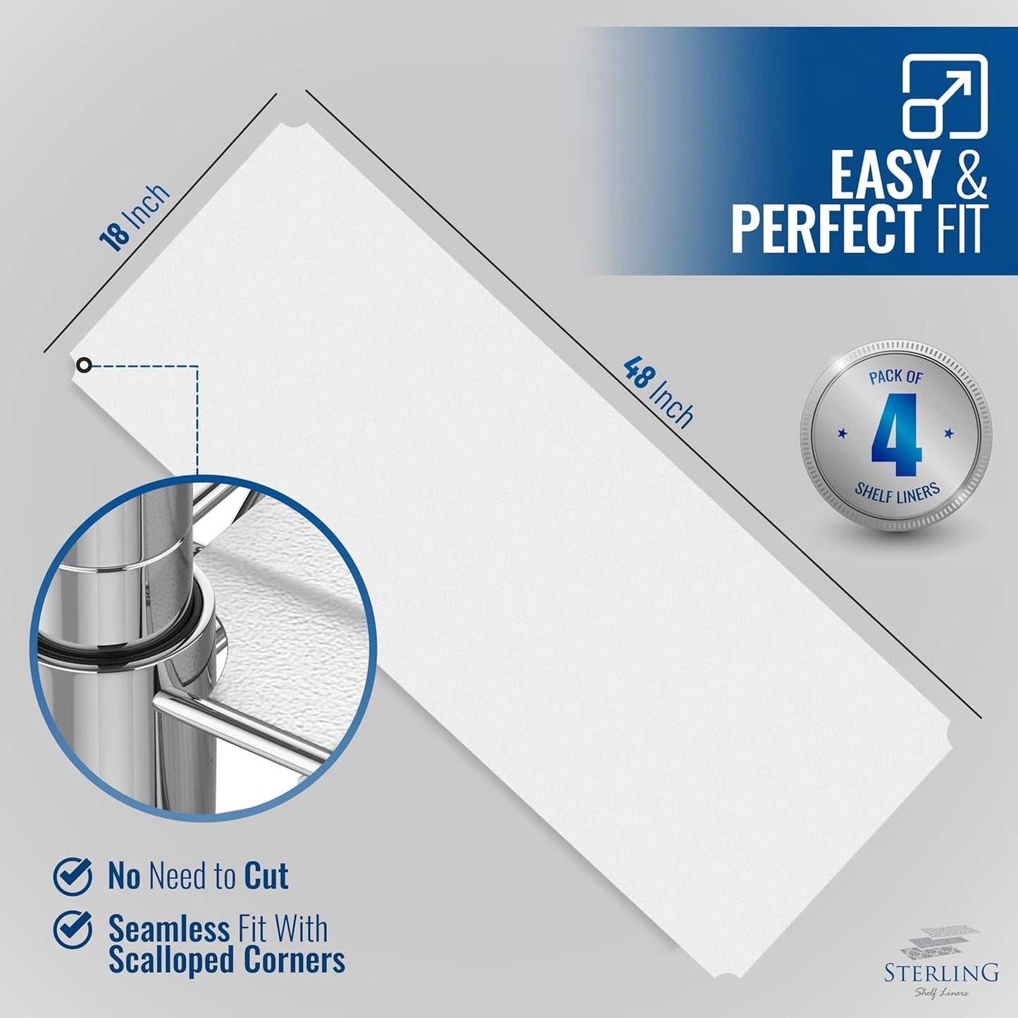 Sterling Shelf Liners for Wire Shelf System - Plastic Wire Shelving Shelf Mats - Clear, 24x48 Inch 4pcs