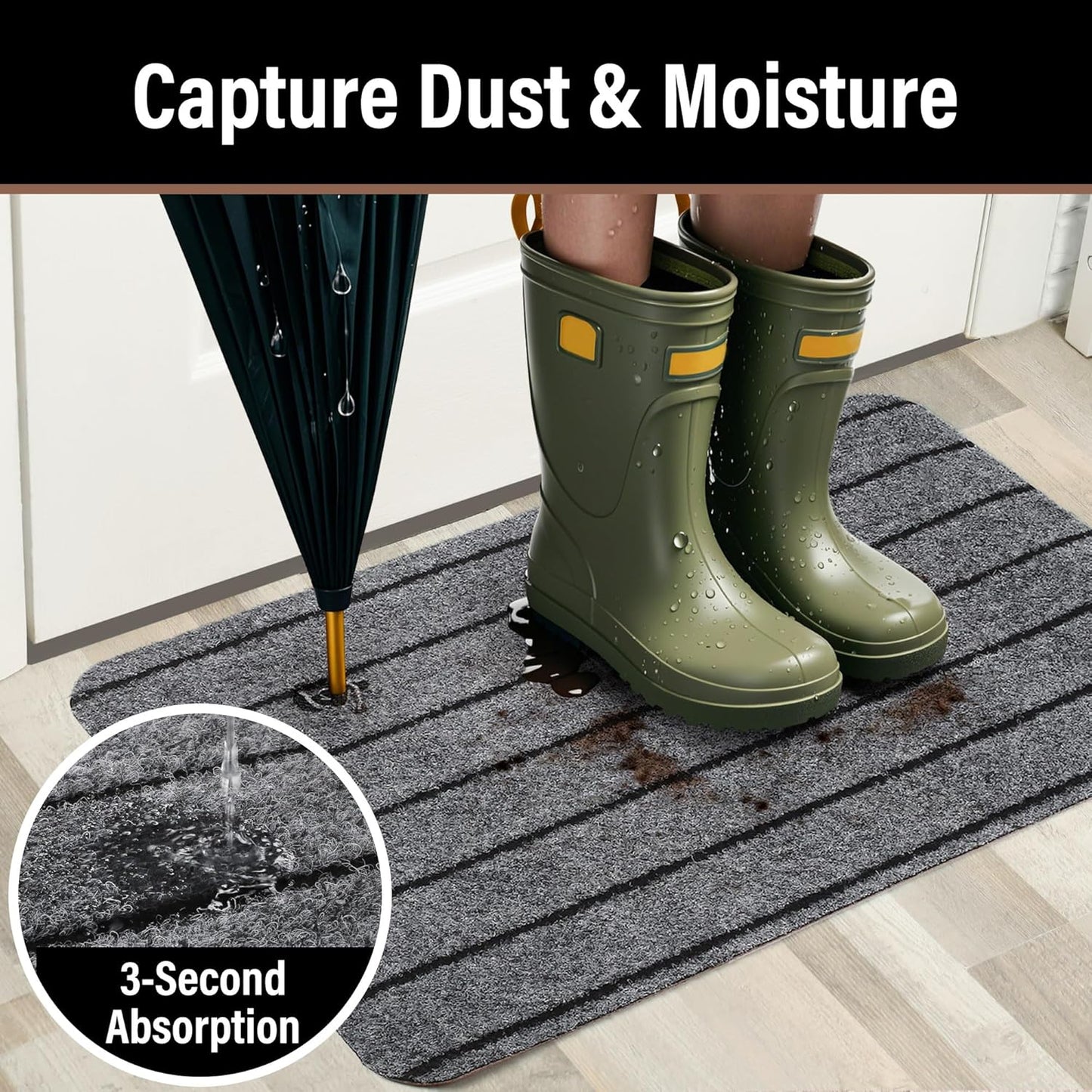 LotFancy 2-Pack Waterproof Front Door Mat 17"x30" Indoor/Outdoor, Non-Slip Rubber Backing Welcome Mat - Low Profile Washable Entryway Rug for Home, Patio, Camping (Gray)