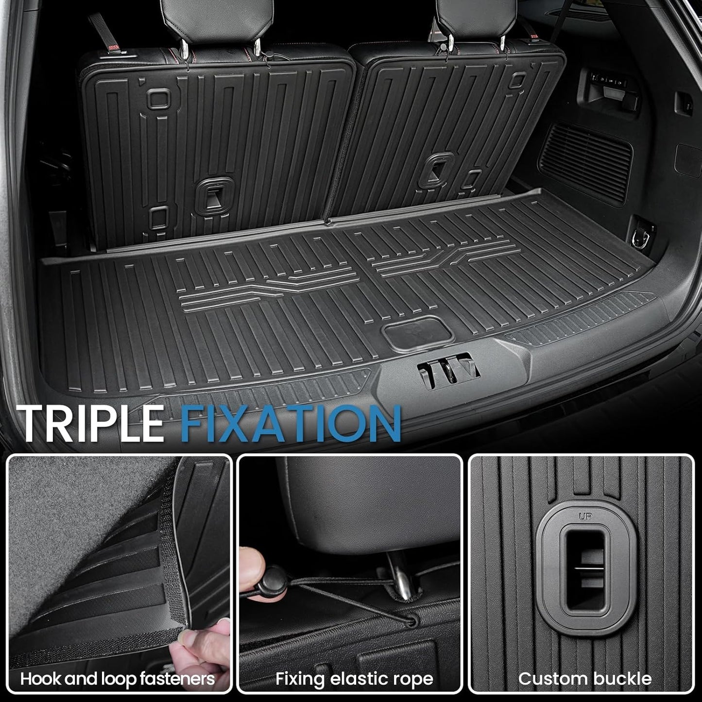 Cargo Mat with Backrest Mats for 2020-2024 2025 Ford Explorer Car Mat Accessories, All Weather TPE Cargo Liner Trunk Mat Active/ST Line/ST/Platinum(Cargo Mat with Backrest Mats)