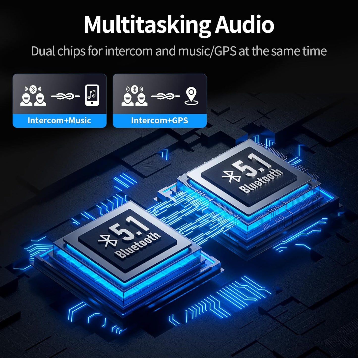 Motorcycle Helmet Bluetooth Headset, 10 Riders 2000M Communication Systems, Multitasking Audio Helmet Radio with Premium Microphone&40mm Hands-Free Speaker, Stereo Sound Motorcycle Intercom