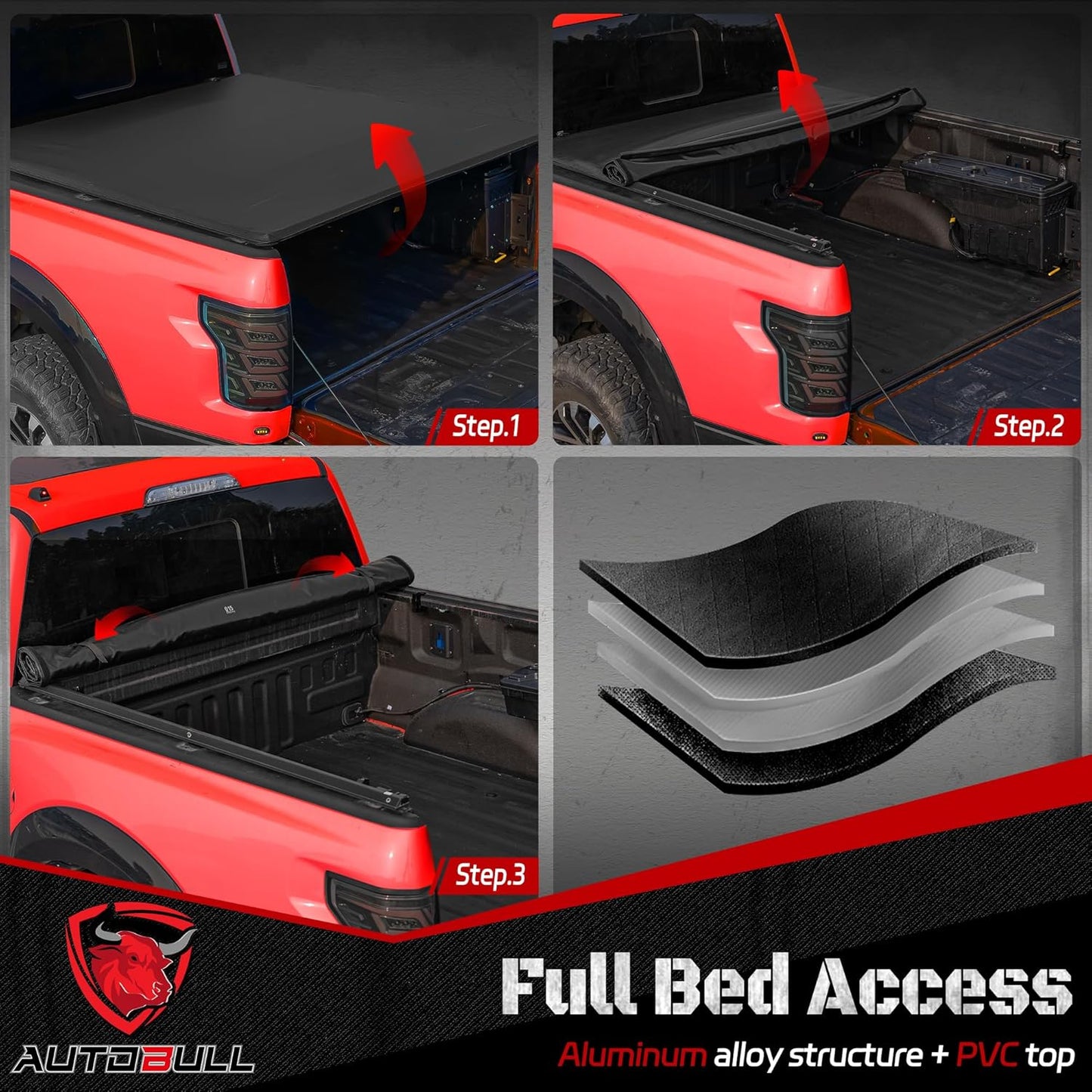 Soft Roll-up tonneau Cover Compatible with 2007-2021 Toyota Tundra(Excl. Trail Edition) 5.5ft Bed (66.7"), PVC Top Alloy Steel Structure