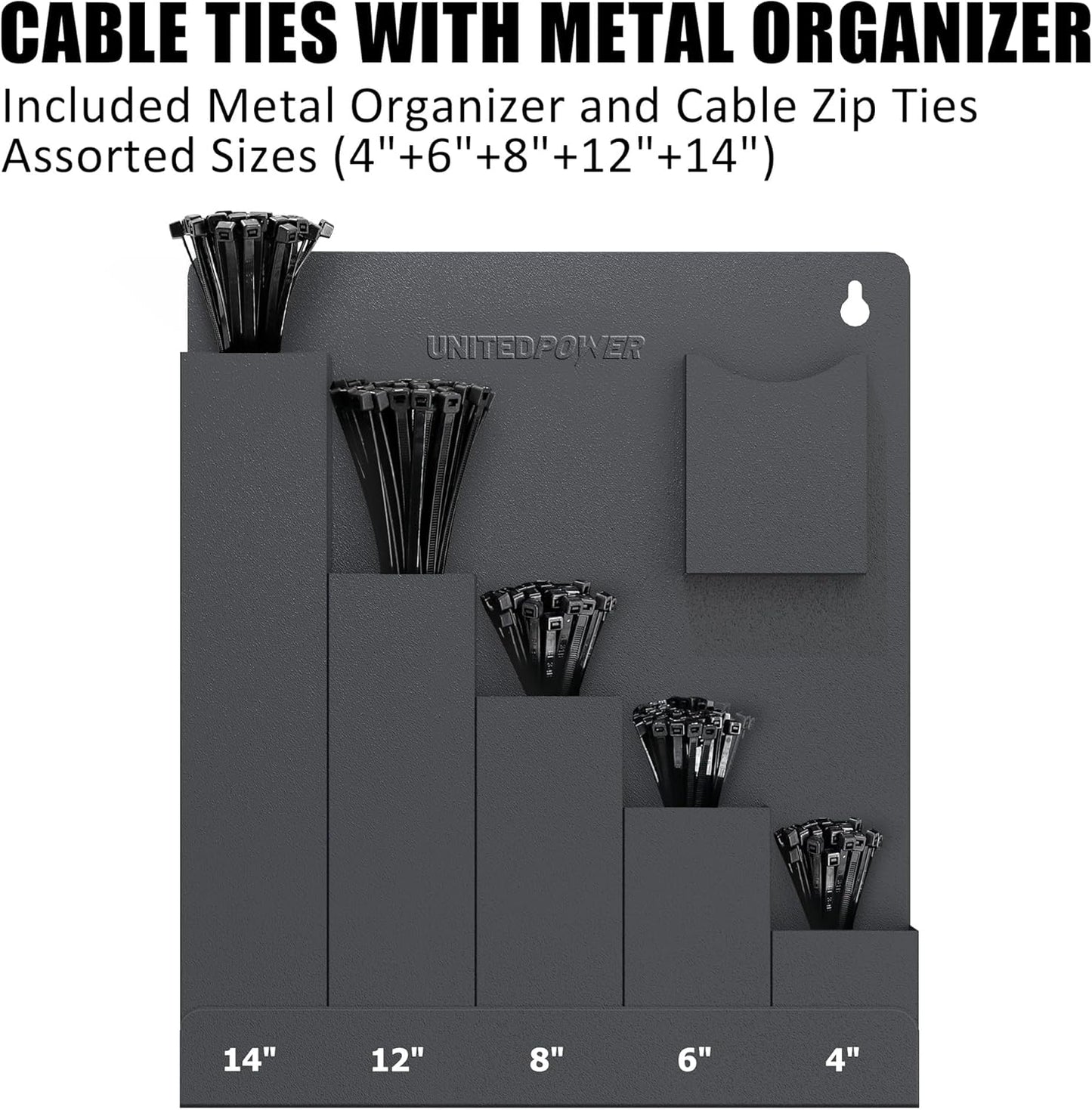UNITEDPOWER Cable Tie Holder, Wall Mount Storage Rack Organizer for Workshop, Shed, Garage, Home, Fit Various Lengths Zip Tie