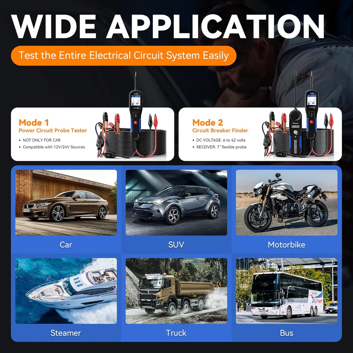 VDIAGTOOL V200 Pro Automotive Power Circuit Probe Tester Breaker Finder Tool, 12/24V Electrical Open Short Circuit Finder, Wire Tracer, AC/DC Trailer Relay Fuse Test for 99% Cars