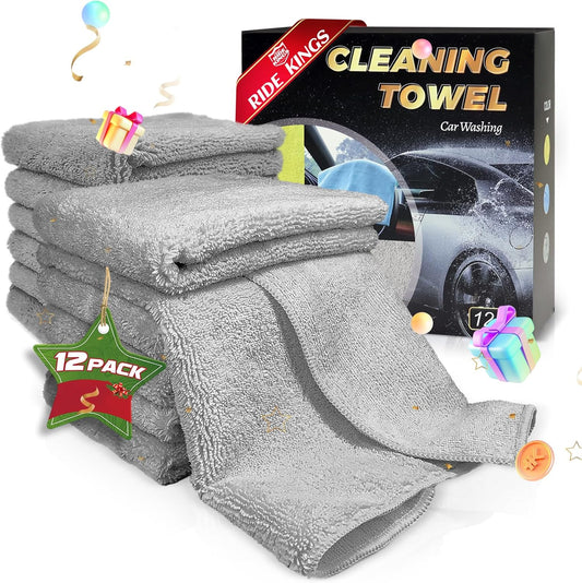 Drying Towels(Microfiber),Car Wash Cleaning Towel Extra Soft,Reusable and Durable,Absorbent, Lint-Free,Interior & Exterior Rags 16in x 16in-12 Packs Grey