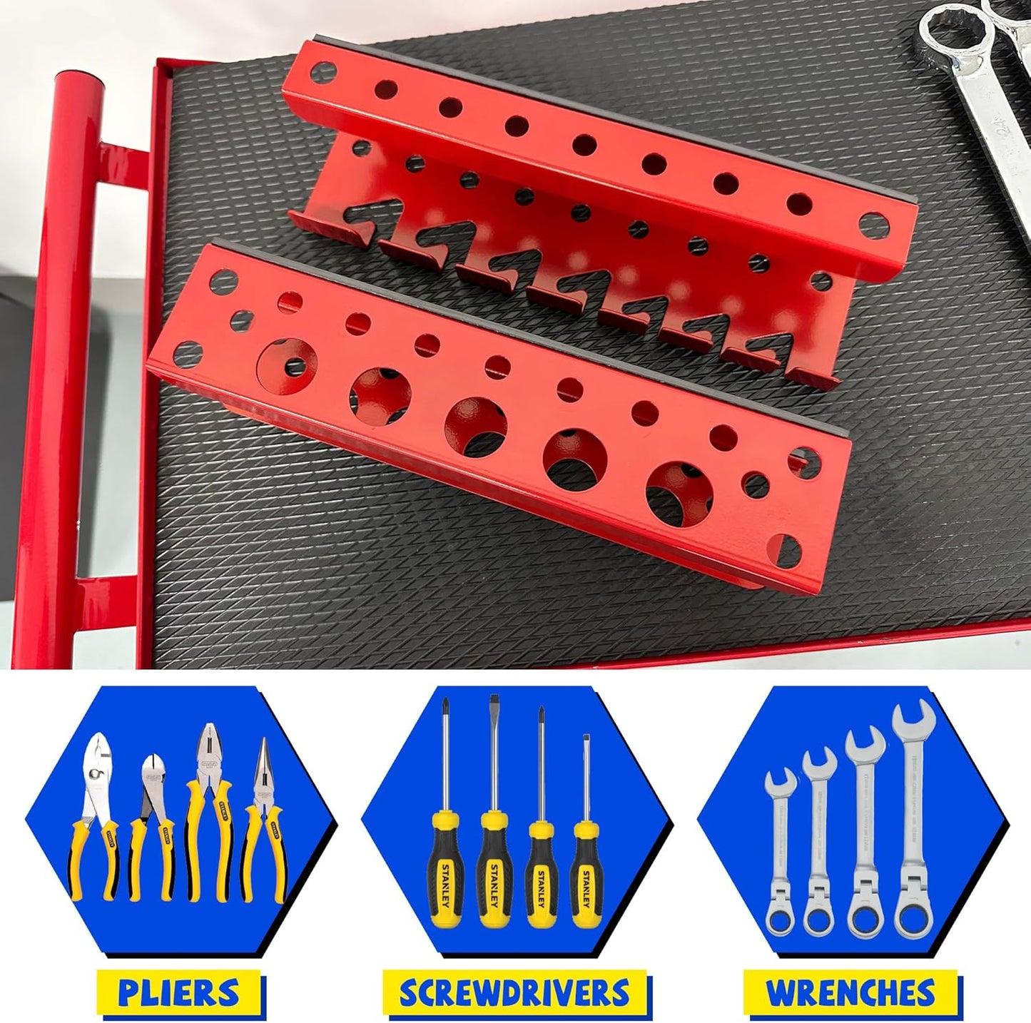 ULIBERMAGNET Magnetic Screwdriver Holder,Magnetic Wrench Holder,Heavy Duty Red Metal Hand Tool Storage Organizer,Set of 2 Magnetic Mount Tool Holder for Garage,Workbench,Tool Cart,PegBoard
