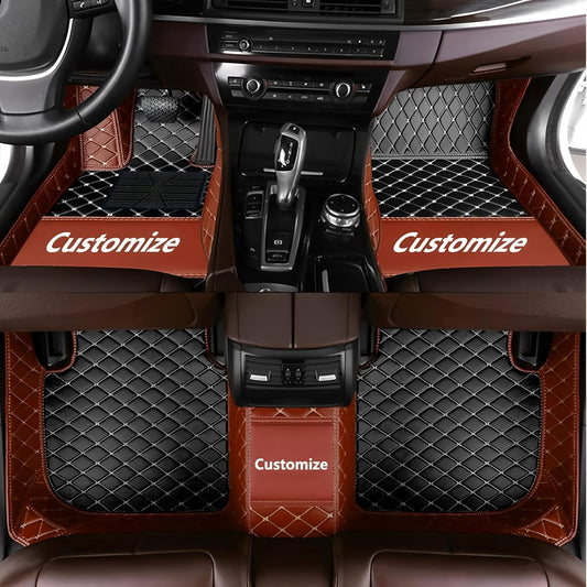 Custom Personalized Floor Mats for Cars，Luxury Full Coverage All Car Floor Mats，Anti-Slip Leather Car Mat Set ，Custom Floor Mats for 99% of Cars, Trucks & SUVs. (Light Brown and Black)