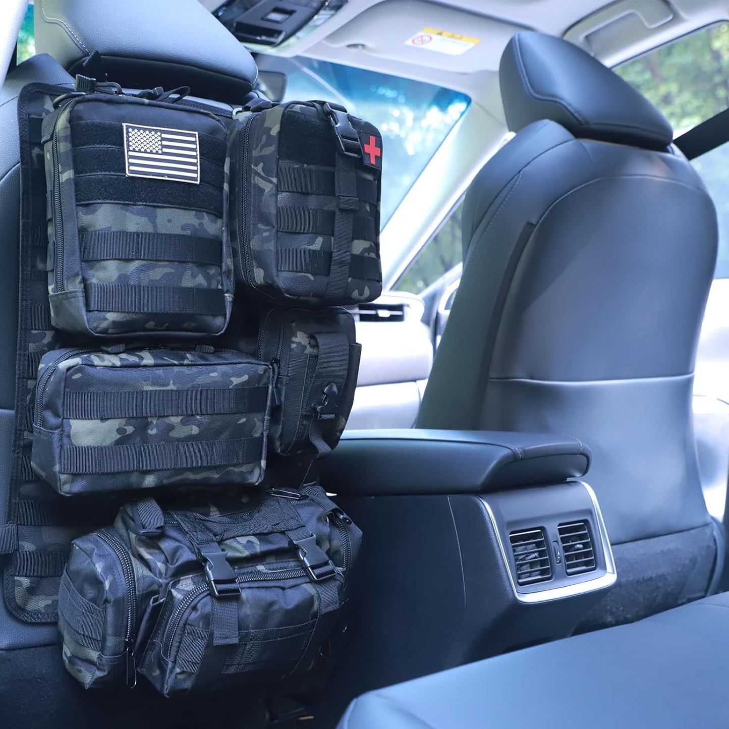 Universal Tactical Seat Back Organizer Vehicle Molle Panel Organizer Storage Bag with 5 Detachable Molle Pouch for All Vehicel Such as Jeep,Truck,SUV, Car, Ford,Chevy etc