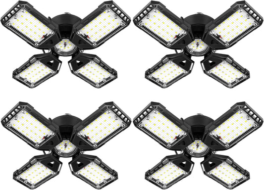 LED Garage Lights 4 Pack -120W, 12000LM 6500K Led Shop Light with 4+1 Deformable Panels, Basement Barn Light Garage Ceiling Lights, E26/E27 for Garage, Warehouse, Shop