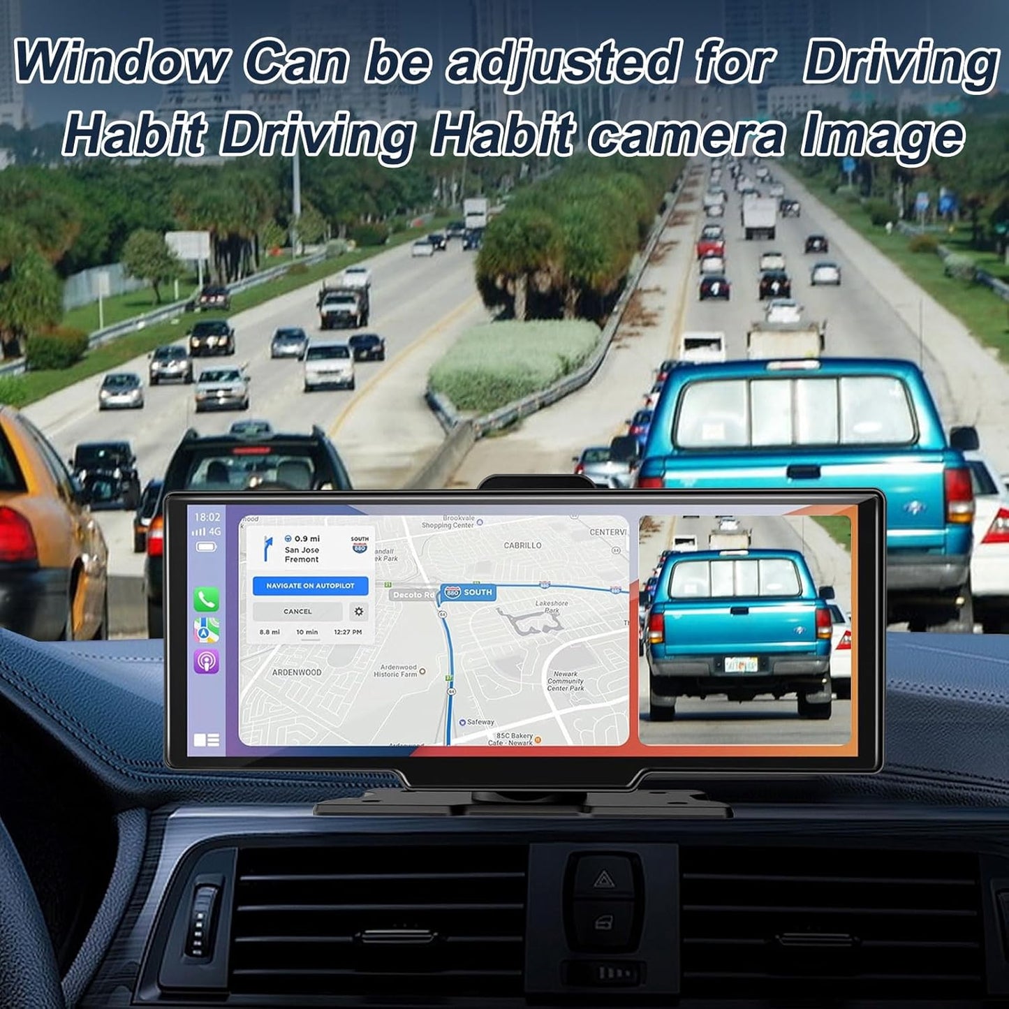 Wireless Car Stereo CarPlay Screen with 4K Dash Cam, 10.26" Apple Carplay & Android Auto Screen with 1080P Backup Camera/GPS Navigation/Mirror Link/Voice Control/Bluetooth