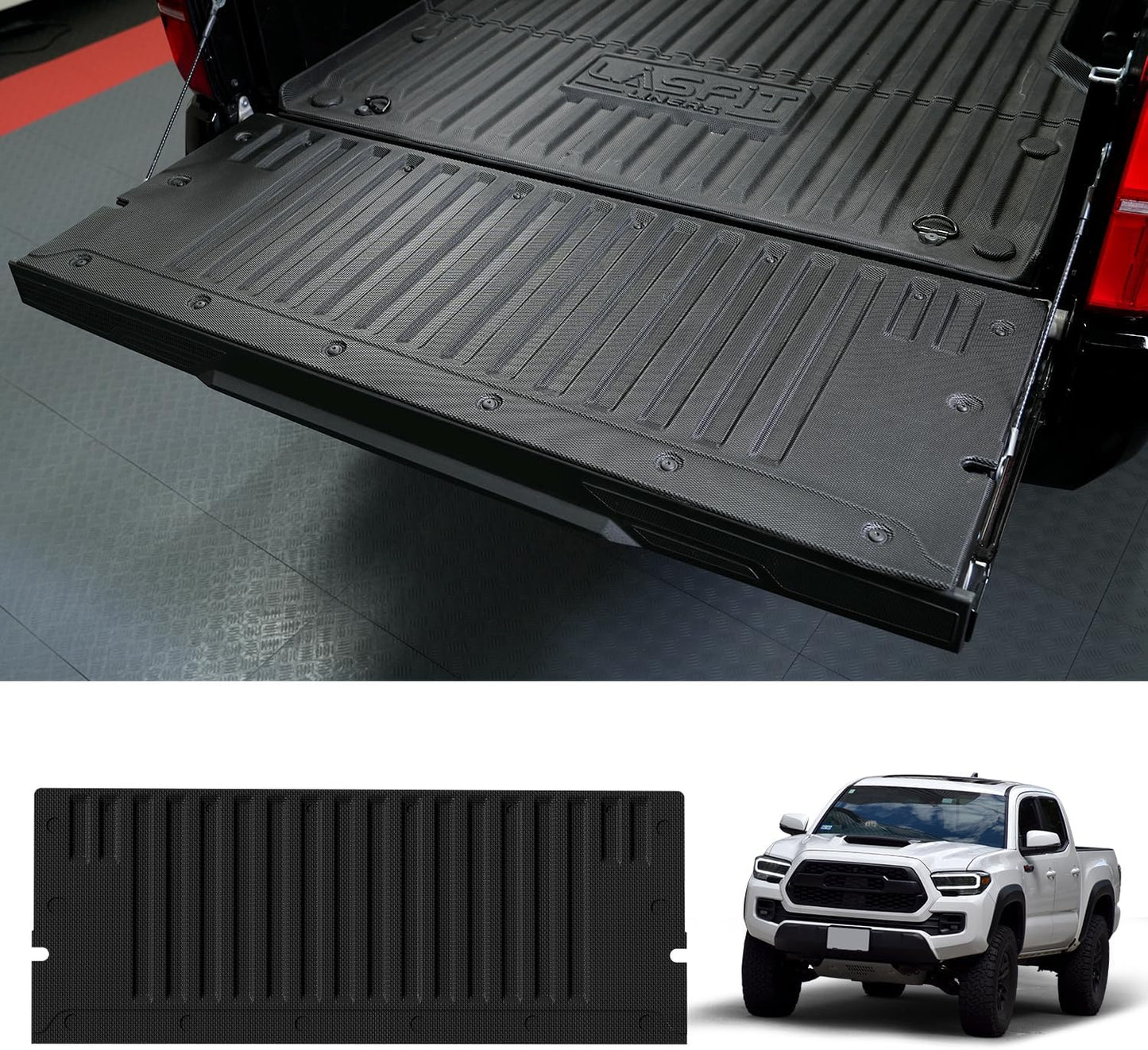 LASFIT Tailgate Mat for Toyota Tacoma 2024 2025(Not Fit Drop-in Liners), All Weather Truck Tailgate Liner for Tacoma TPE Tailgate Protector Liner Tacoma Accessories, Black
