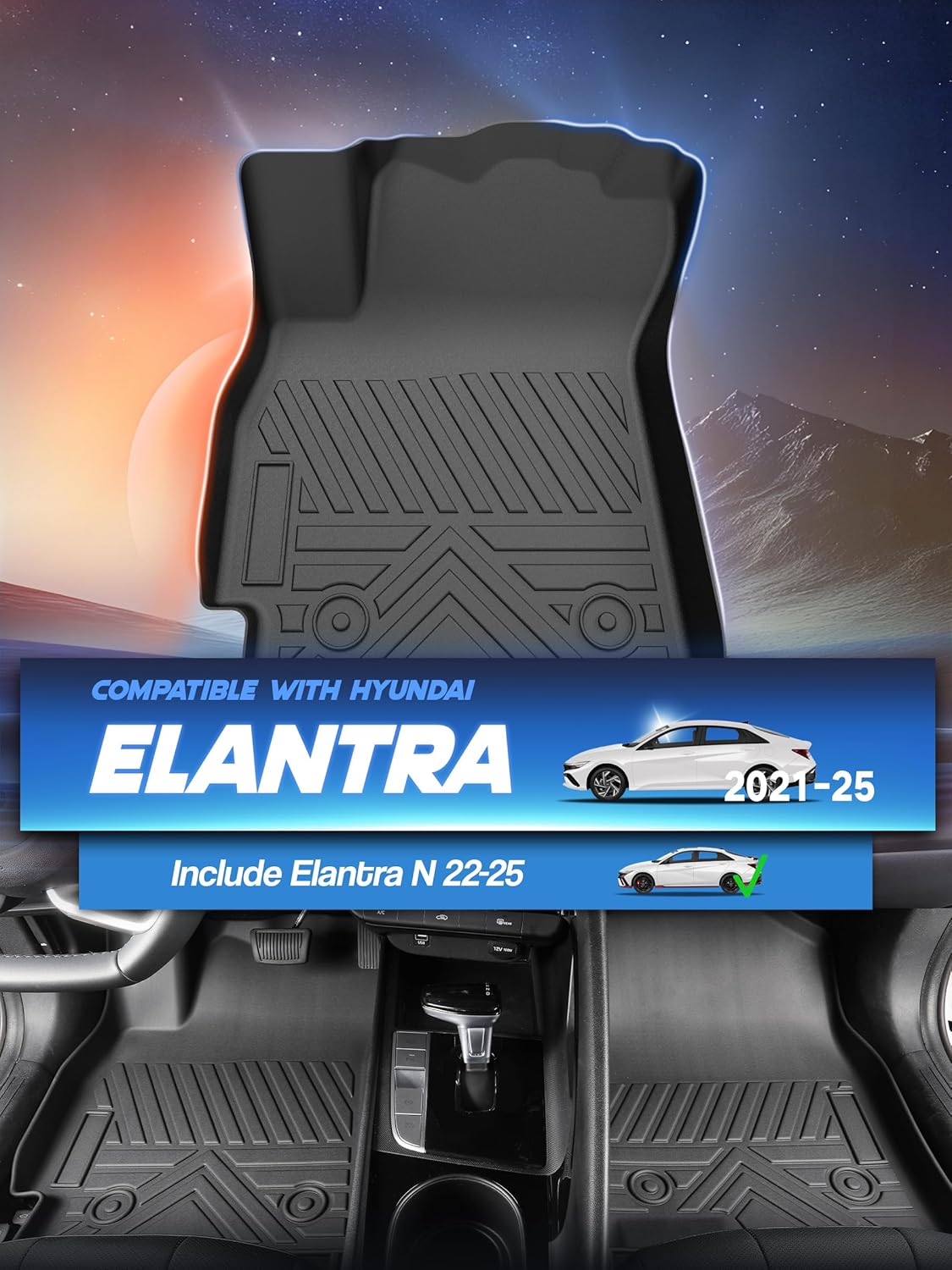 Car Floor Mats for Hyundai Elantra 2021-2025 (Not for Hybrid) & Elantra N 2022-2025 Accessories,TPE All Weather Protection Floor Mats,Custom Fit 1st&2nd Row Car Floor Liners Set,Black