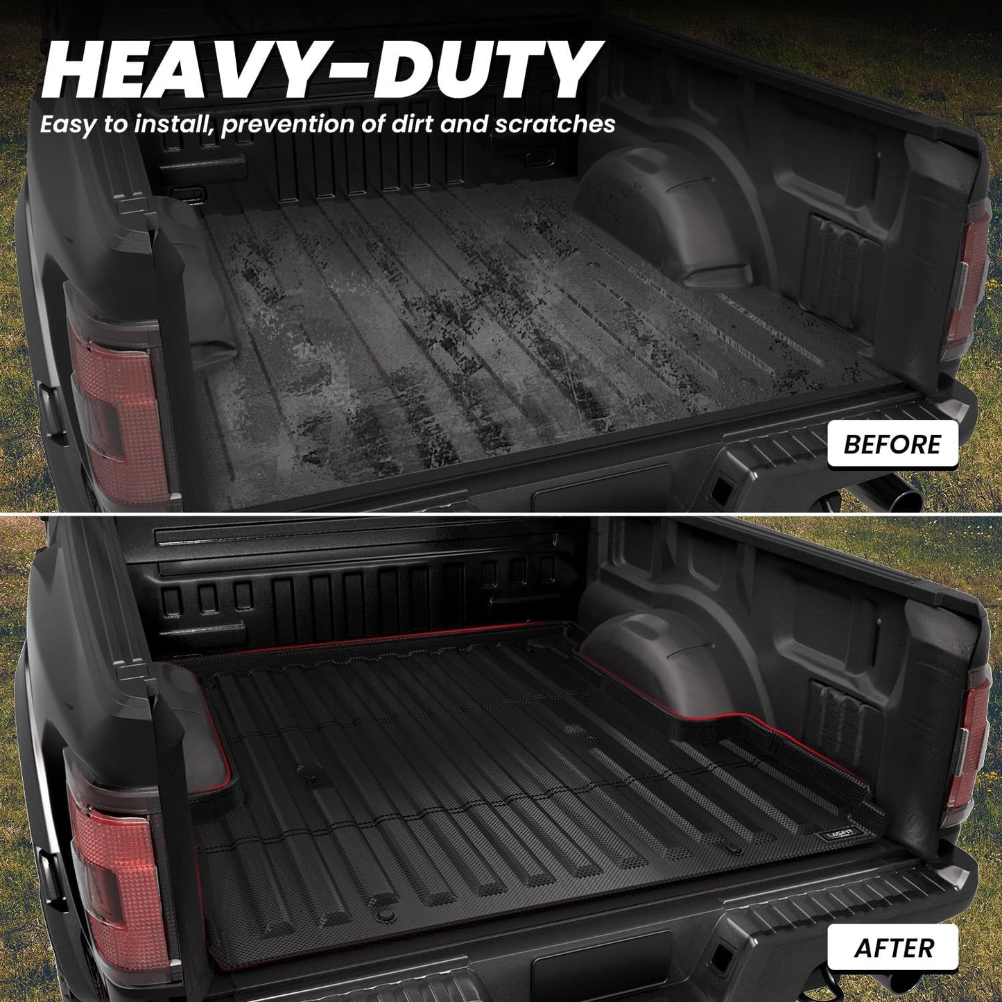 LASFIT Bed Mat for Ford F-150 (6.5ft, 78.9in) 2015-2025(Not for Pro Access Tailgate or Bed w/Side Storage), Custom Fit All Weather Protector Durable TPE Truck Bed Liner Easy Clean- Black